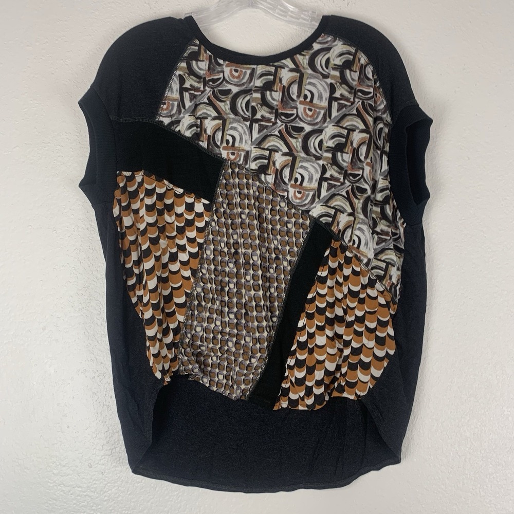 Zara W/B Collection Patchwork Mixed Print Top Size‎ M Black Brown Boho Artsy